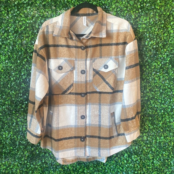 Camel tan plaid shacket - new with tags!! - Picture 3 of 4